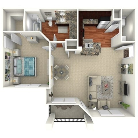 Floor plan for 1 bed, 1 bath, 837 sqft